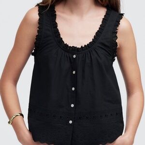 NWT MADEWELL - Embroidered Ruffle Trim / Scalloped Sleeveless Top, XS